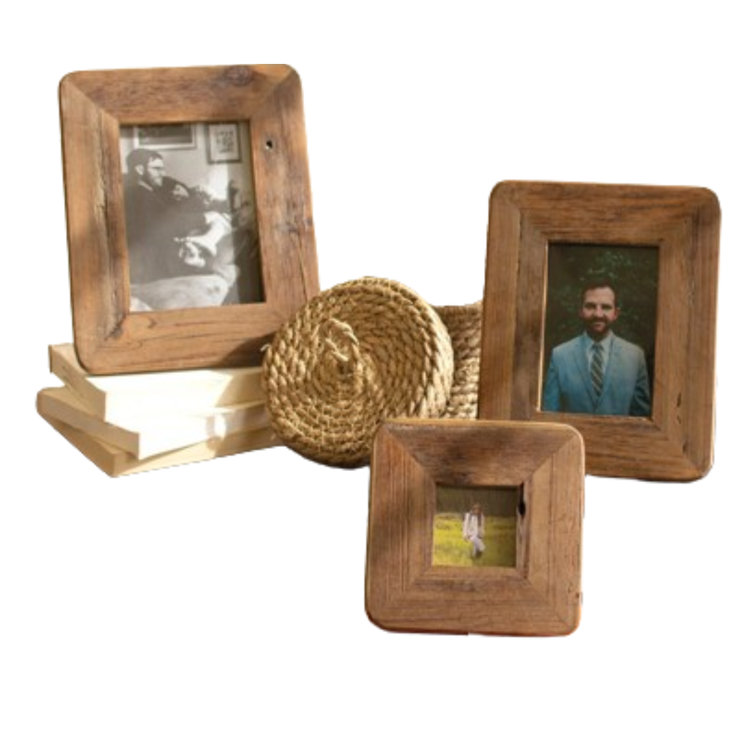 Rustic Brown Recycled Wood Picture Frame Set - 3 Pieces