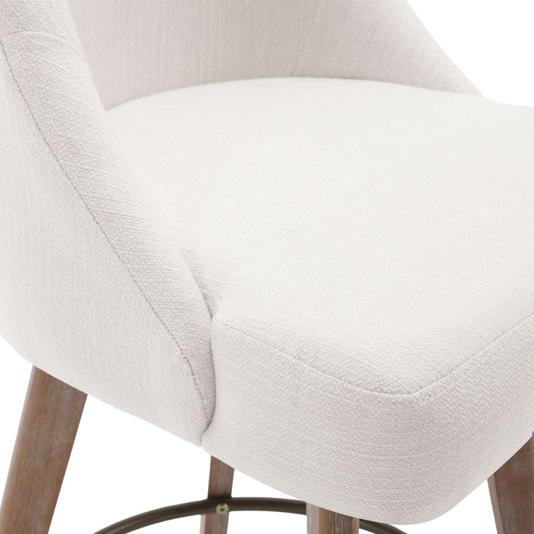 26'' White Upholstered Swivel Counter Stools with Solid Wood Legs