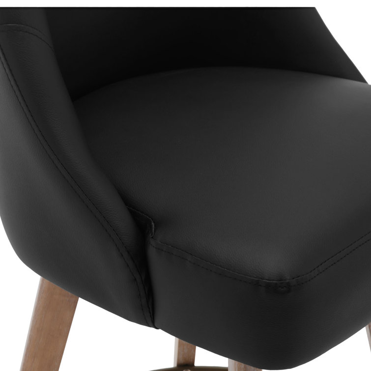Black Faux Leather Swivel Counter Stools with Wood Legs, Set of 3