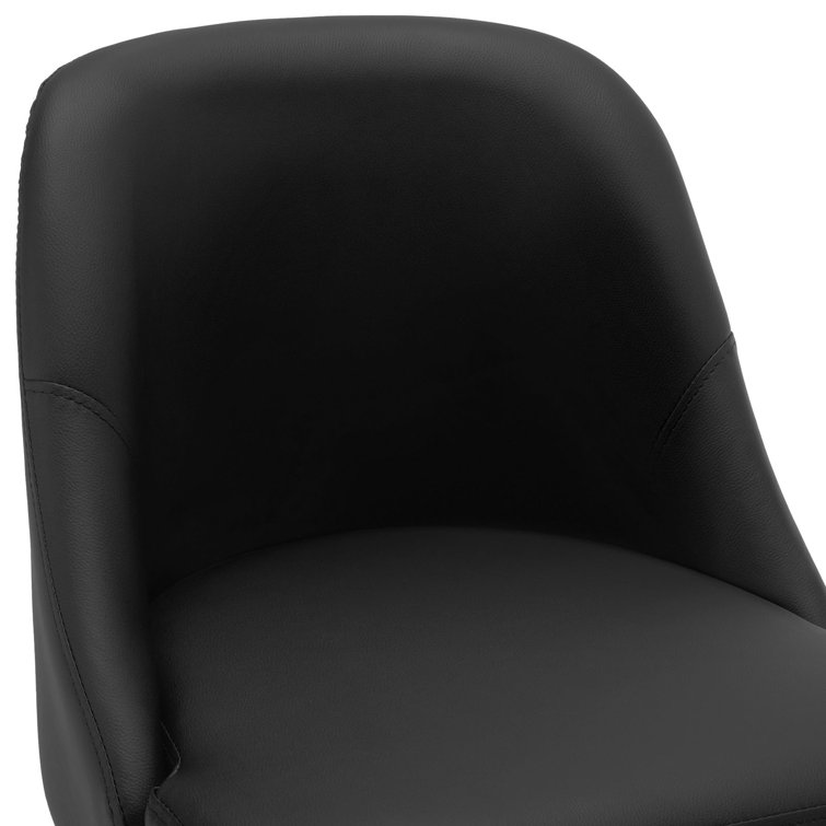 Black Faux Leather Swivel Counter Stools with Wood Legs, Set of 3