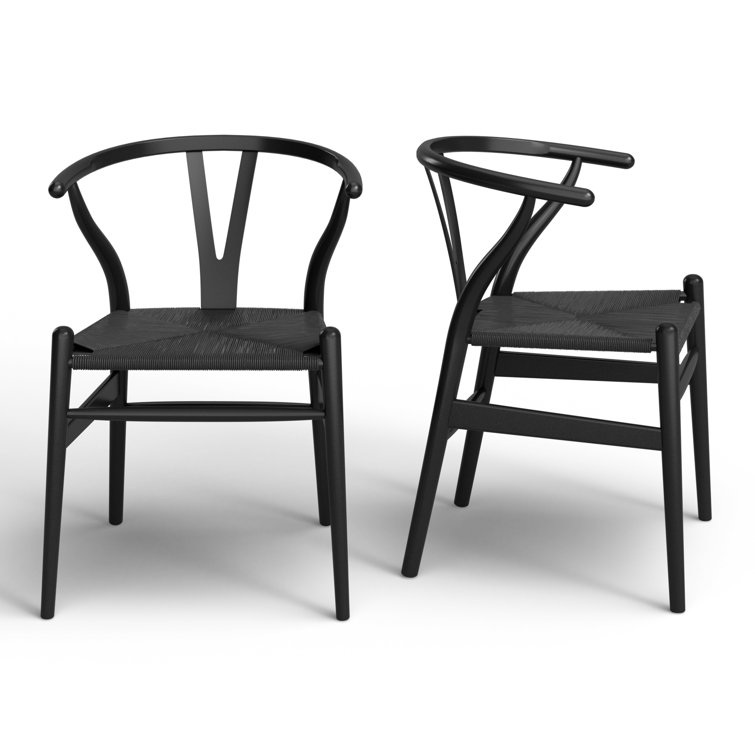Black Beech Wood Slat Back Arm Chair Set