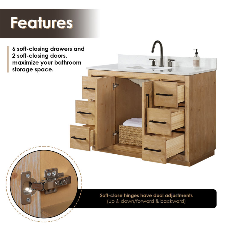Jareth 48'' Natural Wood Single Bathroom Vanity with White Stone Top