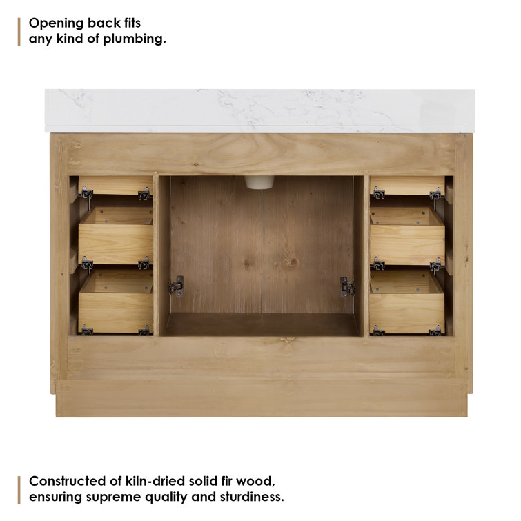 Jareth 48'' Natural Wood Single Bathroom Vanity with White Stone Top