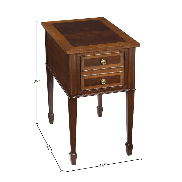 Mahogany Brown Rectangular Chairside Table with Storage