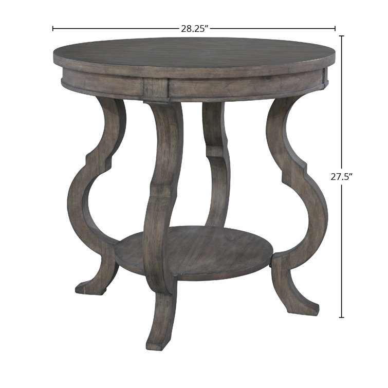 Traditional Gray-Brown Round Wood & Metal End Table with Storage