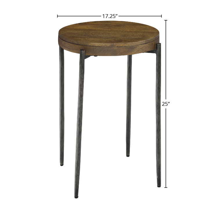 Transitional Round Brown Wood and Metal Chairside Table