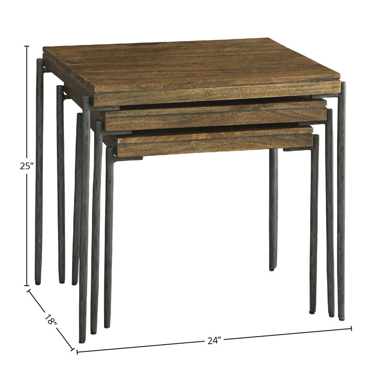 Transitional Brown Wood & Metal 24" Nesting Tables Set