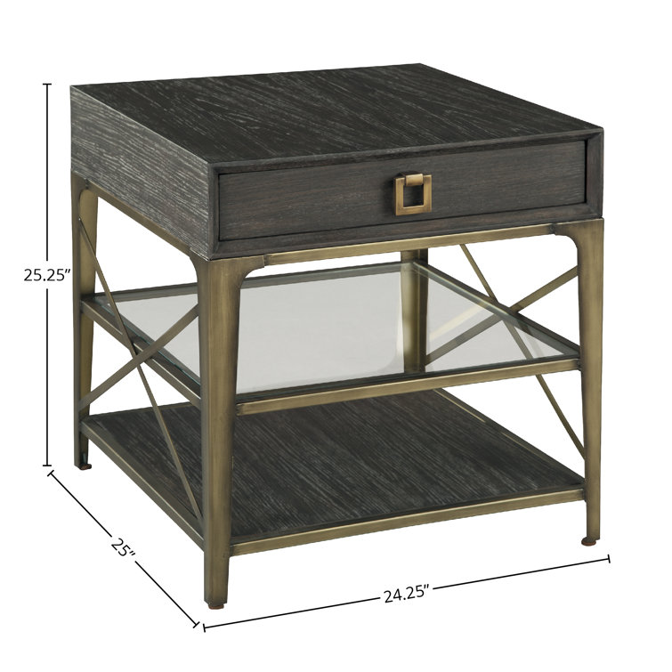 Edgewater Brown and Gold Wood Metal Lamp Table with Drawer