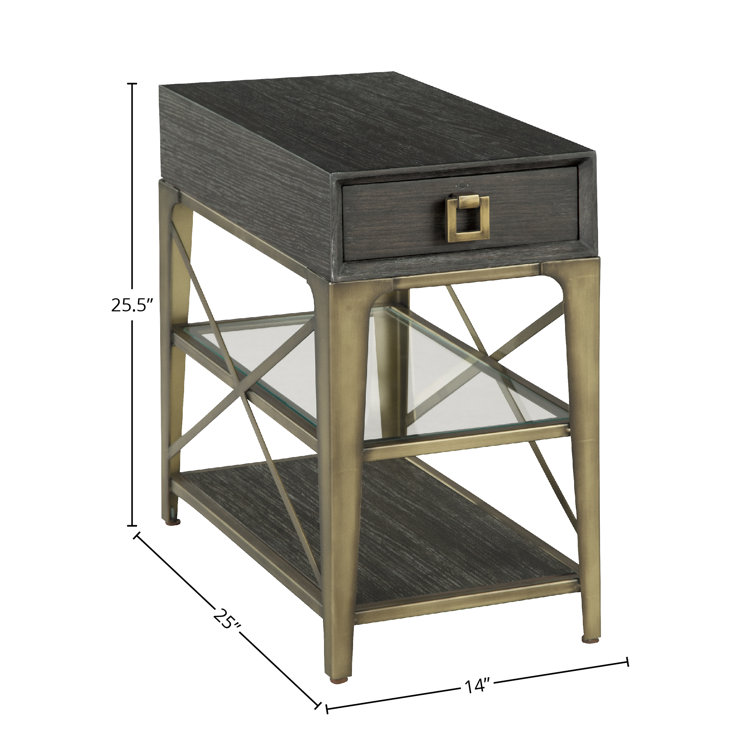 Edgewater Transitional Brown and Gold Oak Chairside Table with Storage