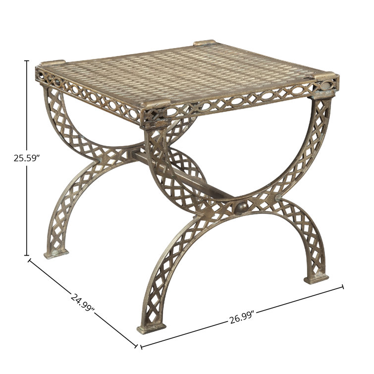 Gold Rectangular Metal and Wood End Table with Storage