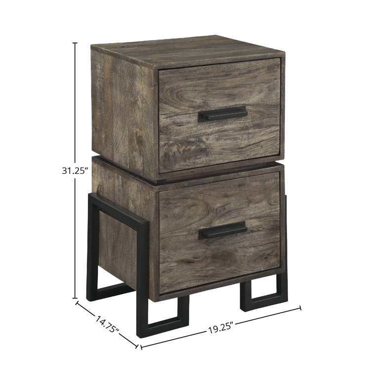 Industrial Black and Brown 2-Drawer Vertical Filing Cabinet