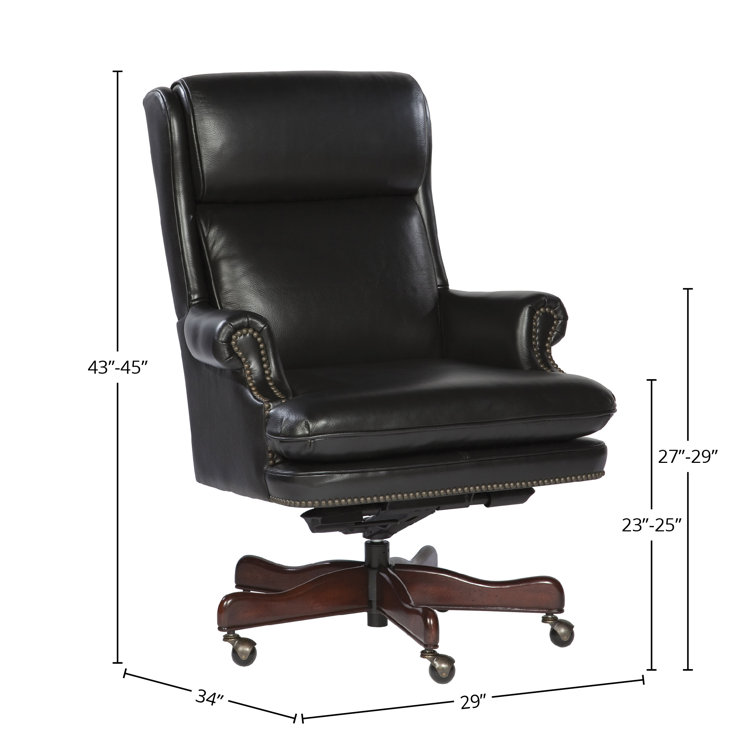 Traditional Black Leather Executive Swivel Chair with Wood Base