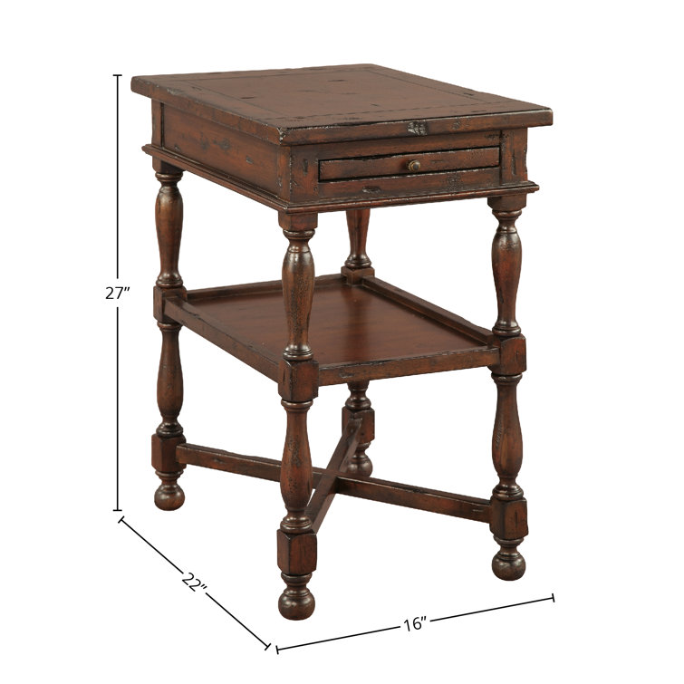 Traditional Mahogany Brown Side Table with Storage Tray