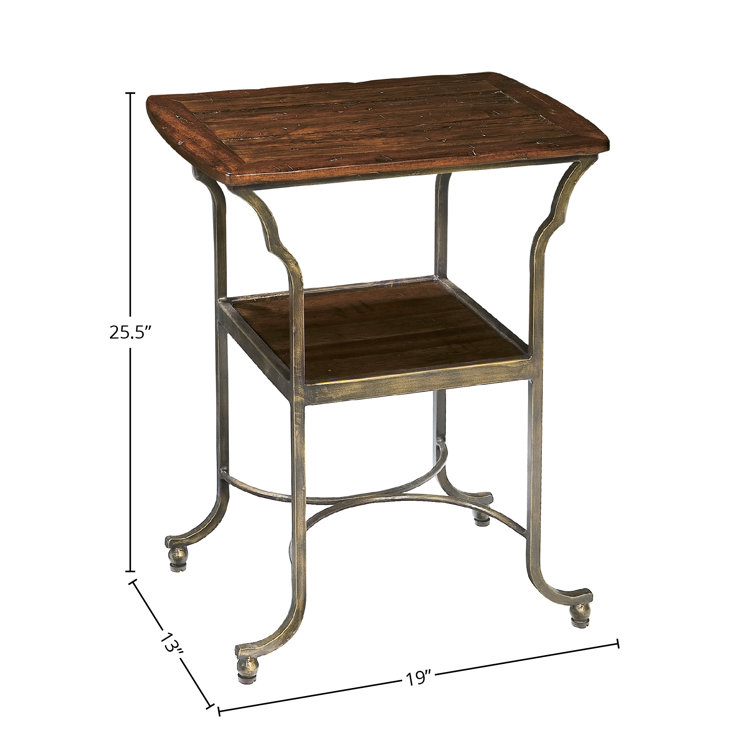 Mahogany and Brass Rectangular End Table with Storage