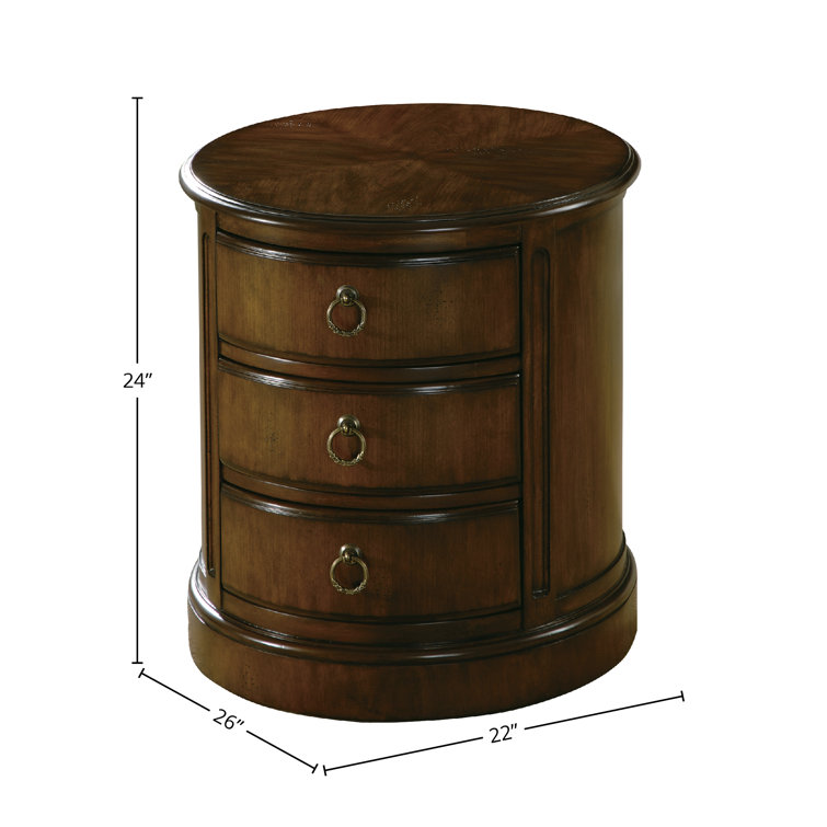 Traditional Cherry Veneer Round Drum End Table with Storage