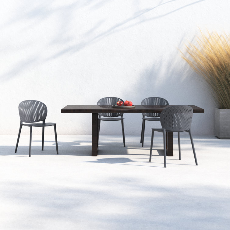 Black Gray Stackable UV Resistant Plastic Dining Chairs Set of 4