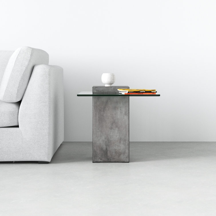 Clear Tempered Glass and Concrete Square End Table