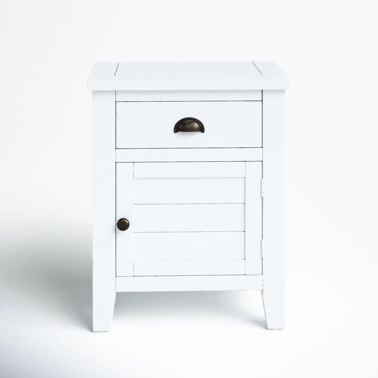 Transitional Weathered White Wood Accent Table with Storage