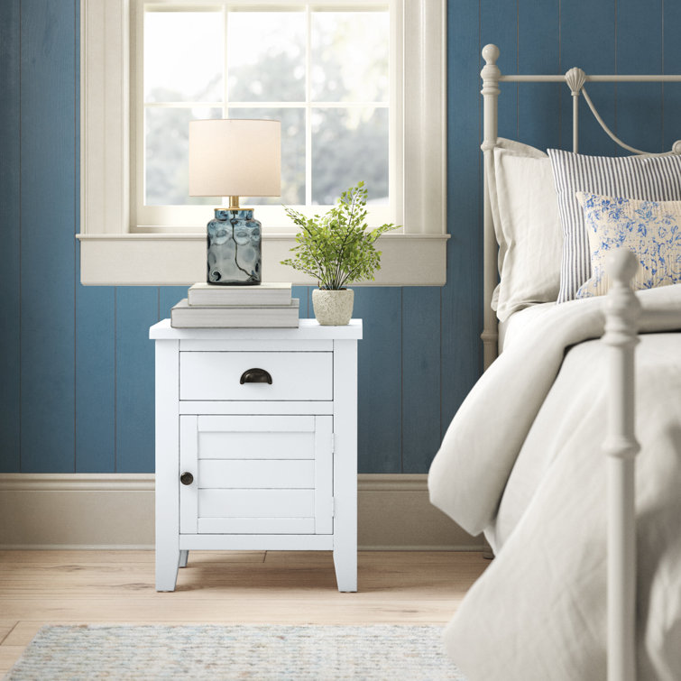 Transitional Weathered White Wood Accent Table with Storage