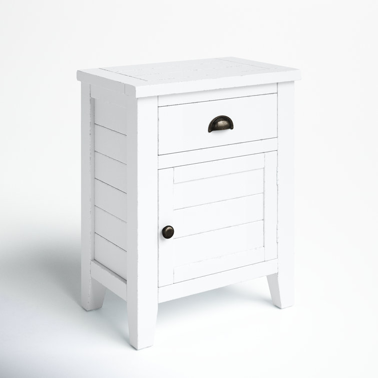 Transitional Weathered White Wood Accent Table with Storage