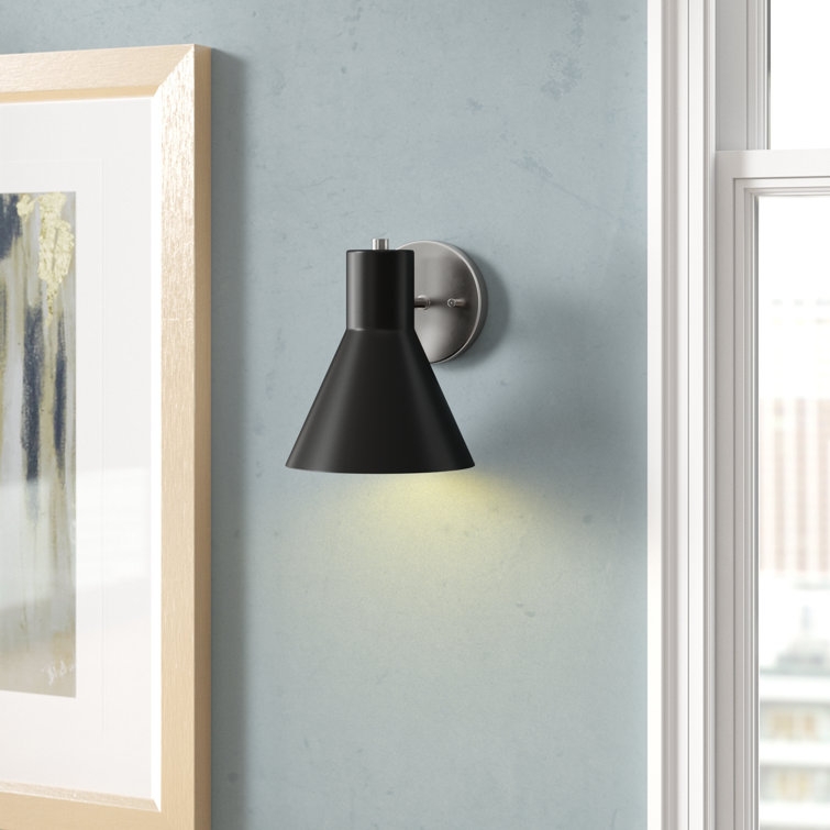 Black Steel Single Light Dimmable Cone Sconce