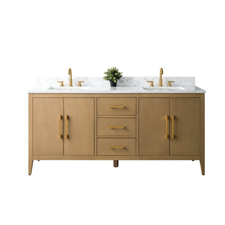 72'' Driftwood Gray Double Bathroom Vanity with Marble Top