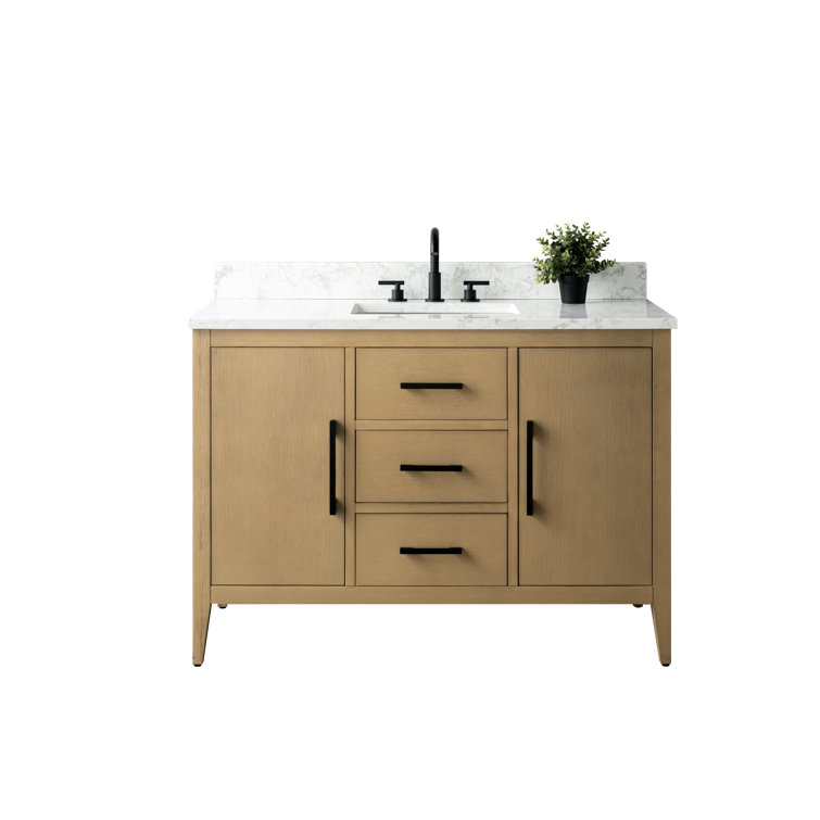 48'' Natural Oak Single Bathroom Vanity with Engineered Marble Top