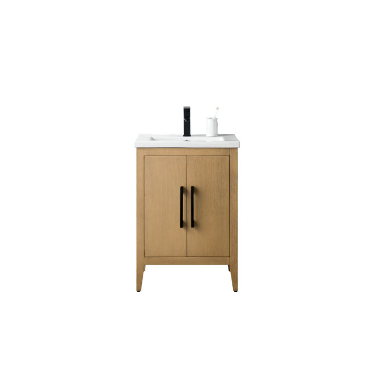 Natural Oak and Matte Black 24" Single Bathroom Vanity with Ceramic Top