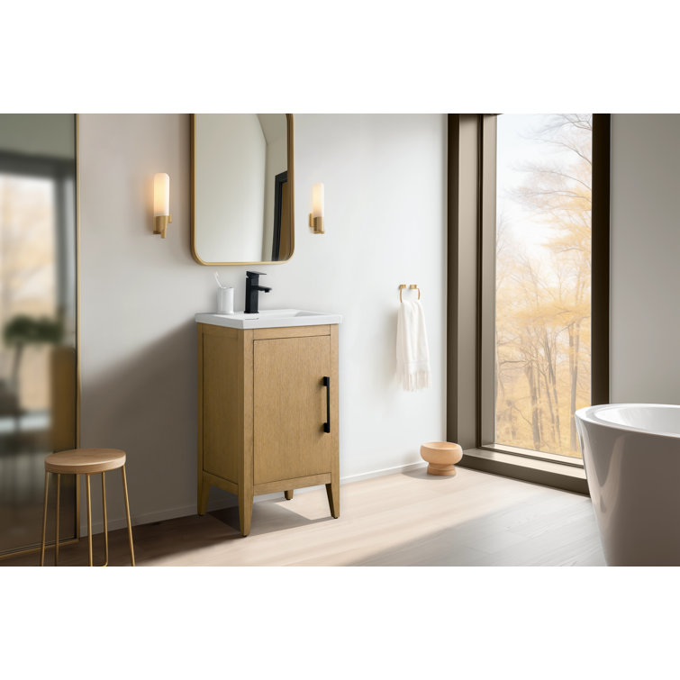 White and Matte Black Single Bathroom Vanity with Ceramic Top
