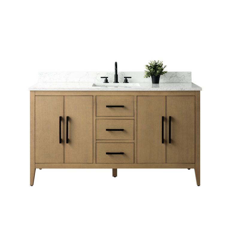 60'' Vintage Green MDF Single Sink Bathroom Vanity with White Marble Top