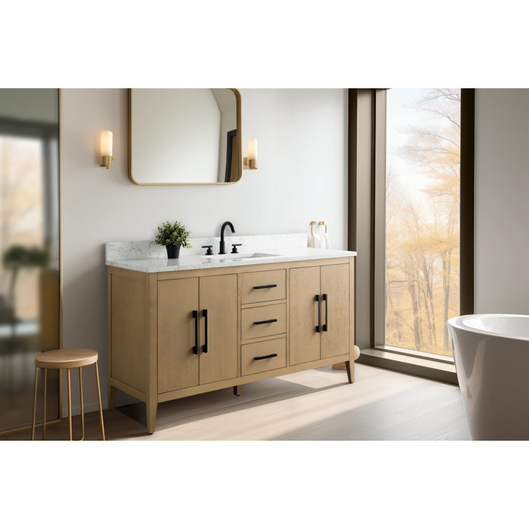 60'' Vintage Green MDF Single Sink Bathroom Vanity with White Marble Top