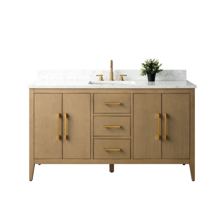 Vintage Green 60" Poplar Wood Single Sink Bathroom Vanity with Engineered Marble Countertop