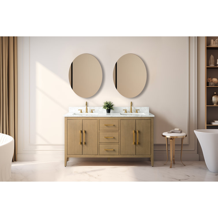 60" Driftwood Gray Double Sink Bathroom Vanity with Marble Countertop
