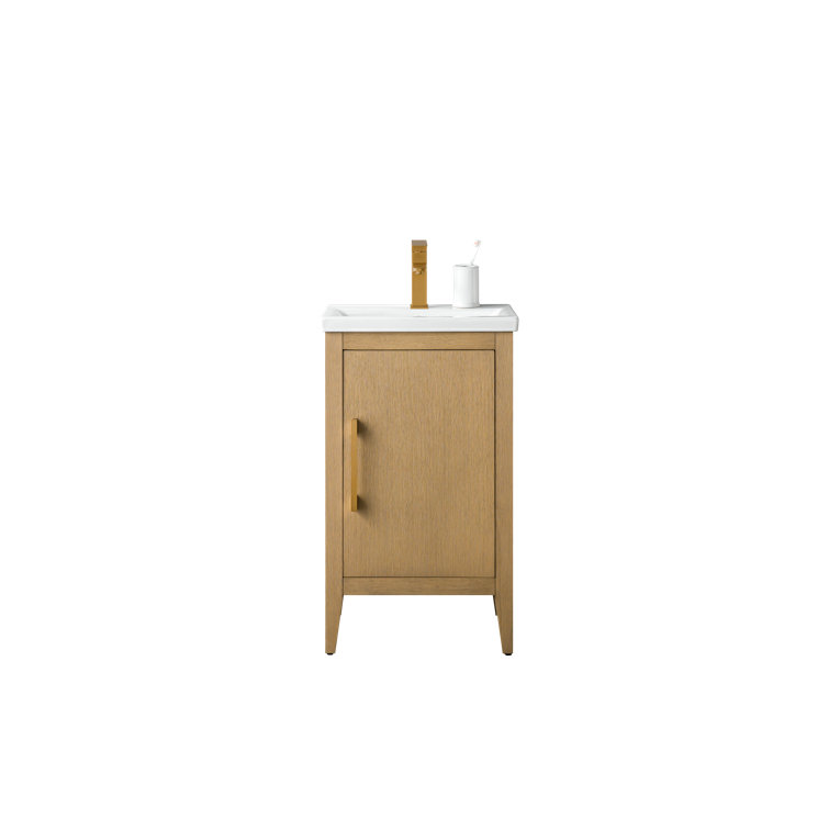 White and Golden Brushed Single Bathroom Vanity with Ceramic Top
