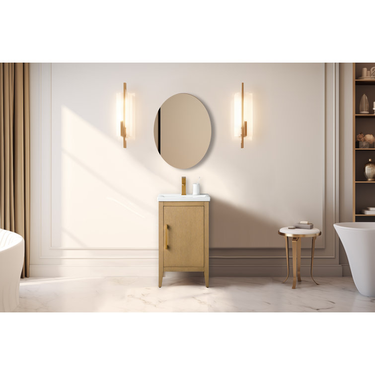 White and Golden Brushed Single Bathroom Vanity with Ceramic Top
