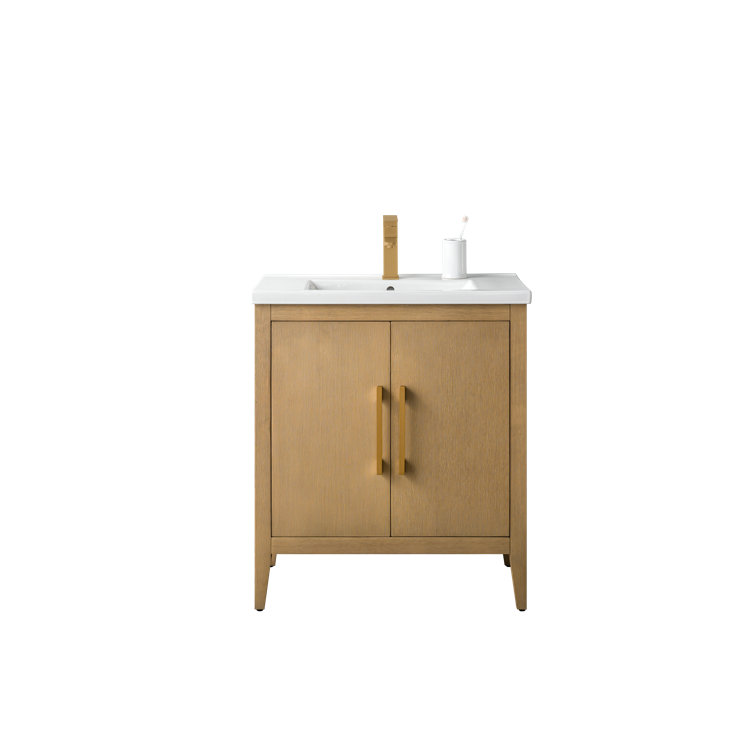 White Poplar Wood 30" Single Vanity with Golden Brushed Accents
