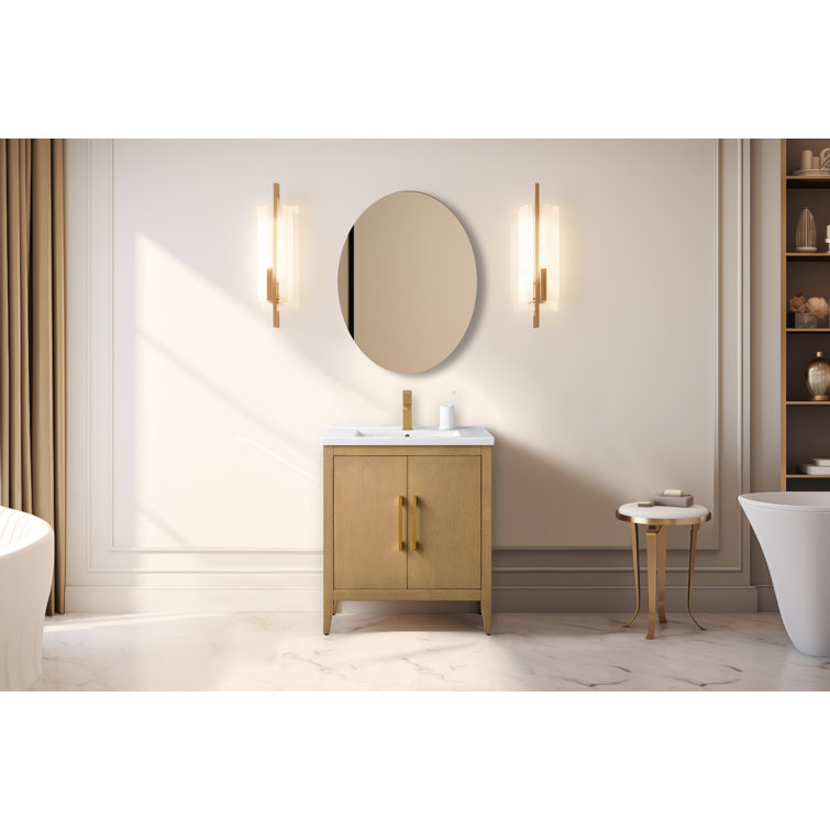 White Poplar Wood 30" Single Vanity with Golden Brushed Accents