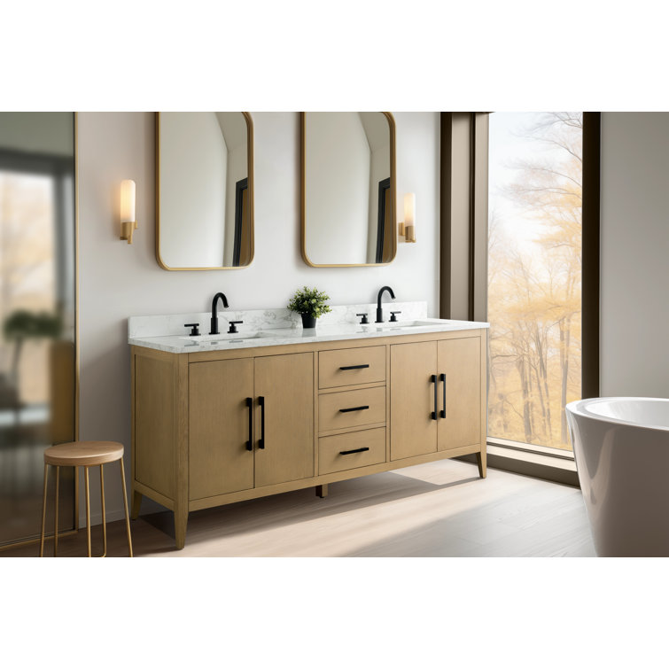 72" Cashmere Gray Double Sink Vanity with Engineered Marble Top