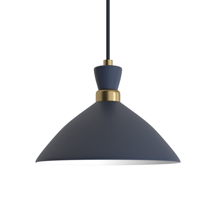 Matte Navy Metal Pendant Light with Brass Accents