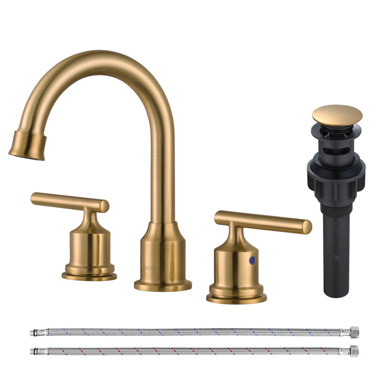 Gold 2-Handle High Arc Bathroom Faucet with Drain Assembly