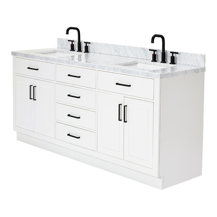 White Double Freestanding Vanity with Marble Top