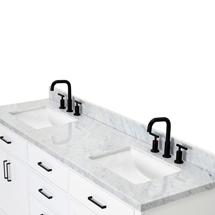 White Double Freestanding Vanity with Marble Top