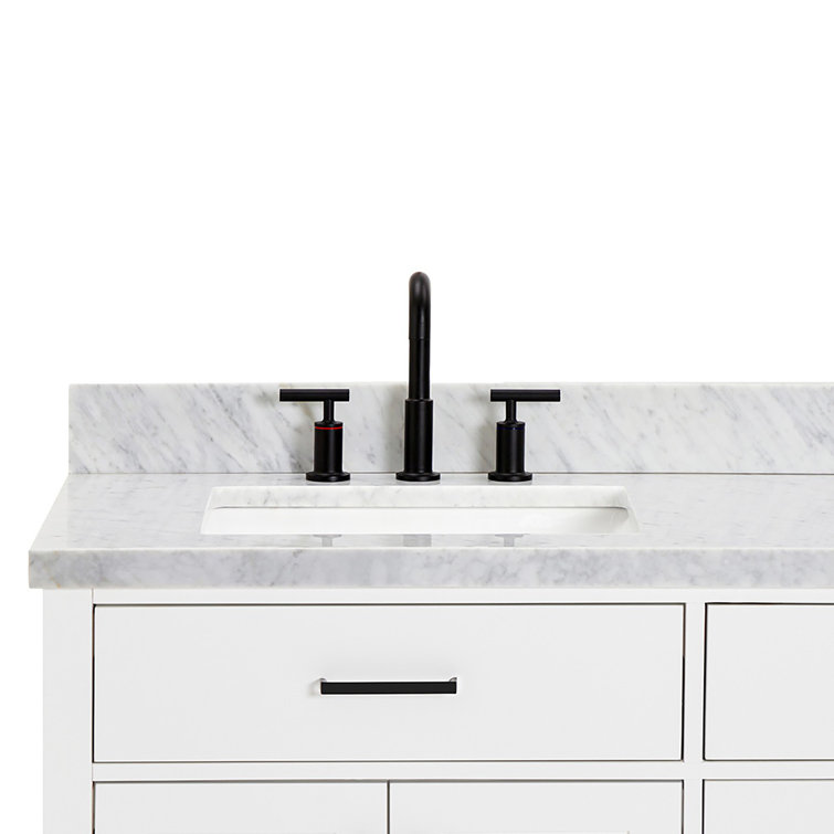 White Double Freestanding Vanity with Marble Top