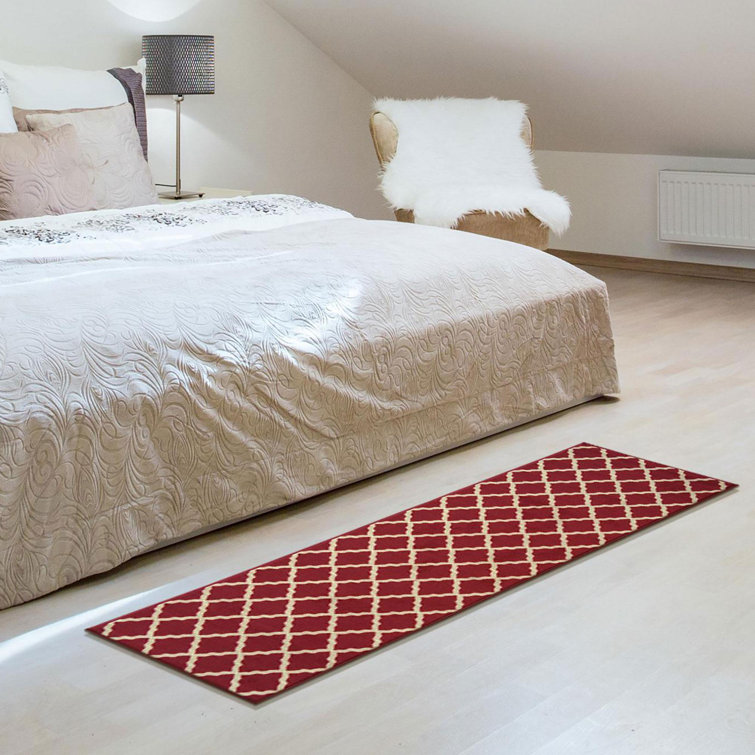 Red Trellis Design Washable Non-Slip Runner Rug
