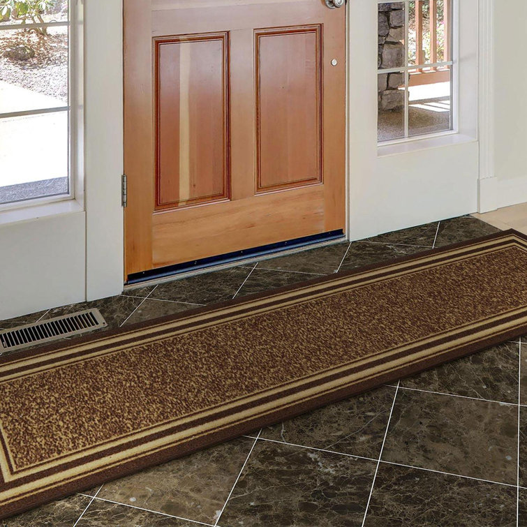 Brown and Beige Synthetic Non-Slip Runner Rug