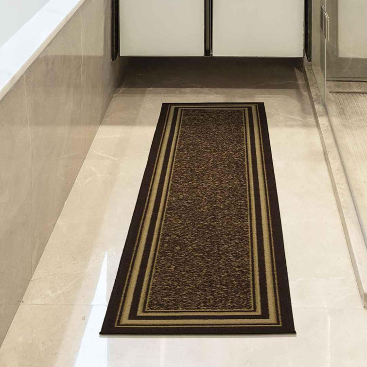 Brown and Beige Synthetic Non-Slip Runner Rug