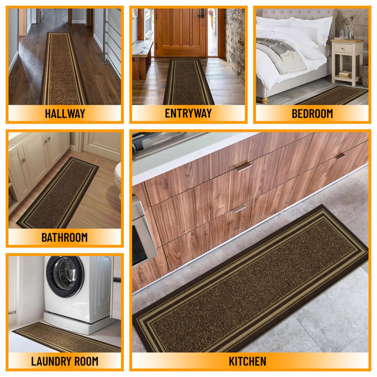 Brown and Beige Synthetic Non-Slip Runner Rug