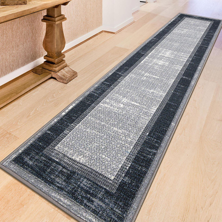 Gray and Black Machine Washable Non-Slip Runner Rug