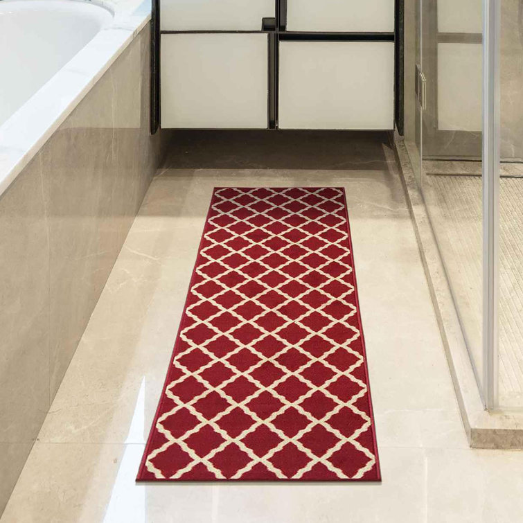 Red Trellis Design Washable Non-Slip Runner Rug