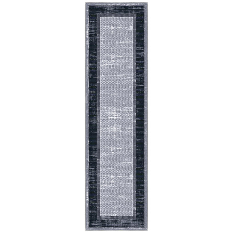 Gray and Black Machine Washable Non-Slip Runner Rug